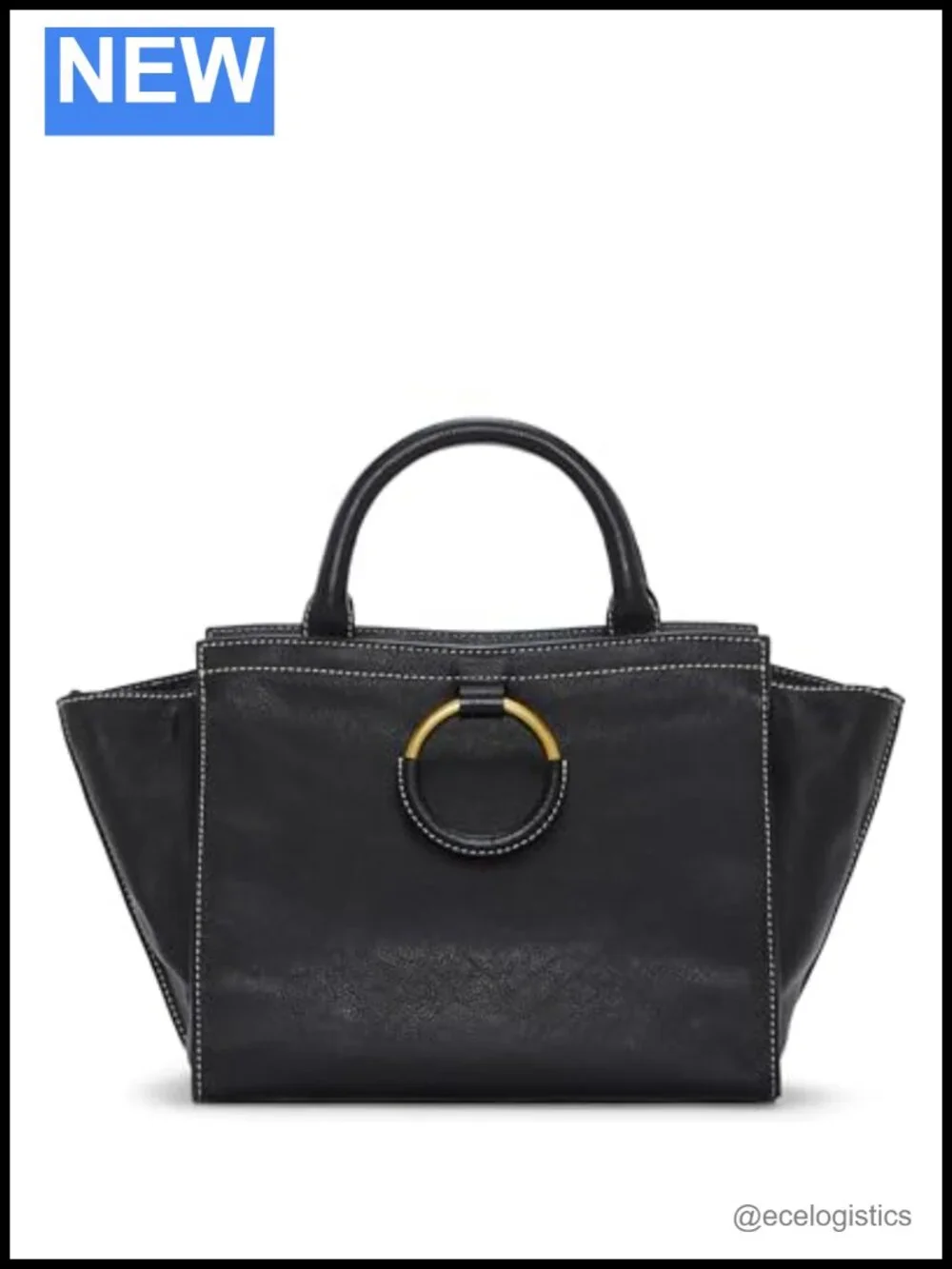 Genuine Leather Satchel Handbag with Zipper Closure and Double Handles